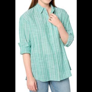 BEAUTIFUL by Lawrence Zarian Women's Cotton Boyfriend Shirt Lake Green - Regular